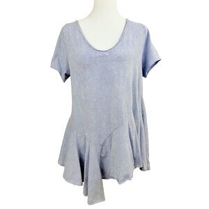 Eri + Ali Anthropologie Top Women Small Blue Tie Dye Asymmetrical Ruffle Hem